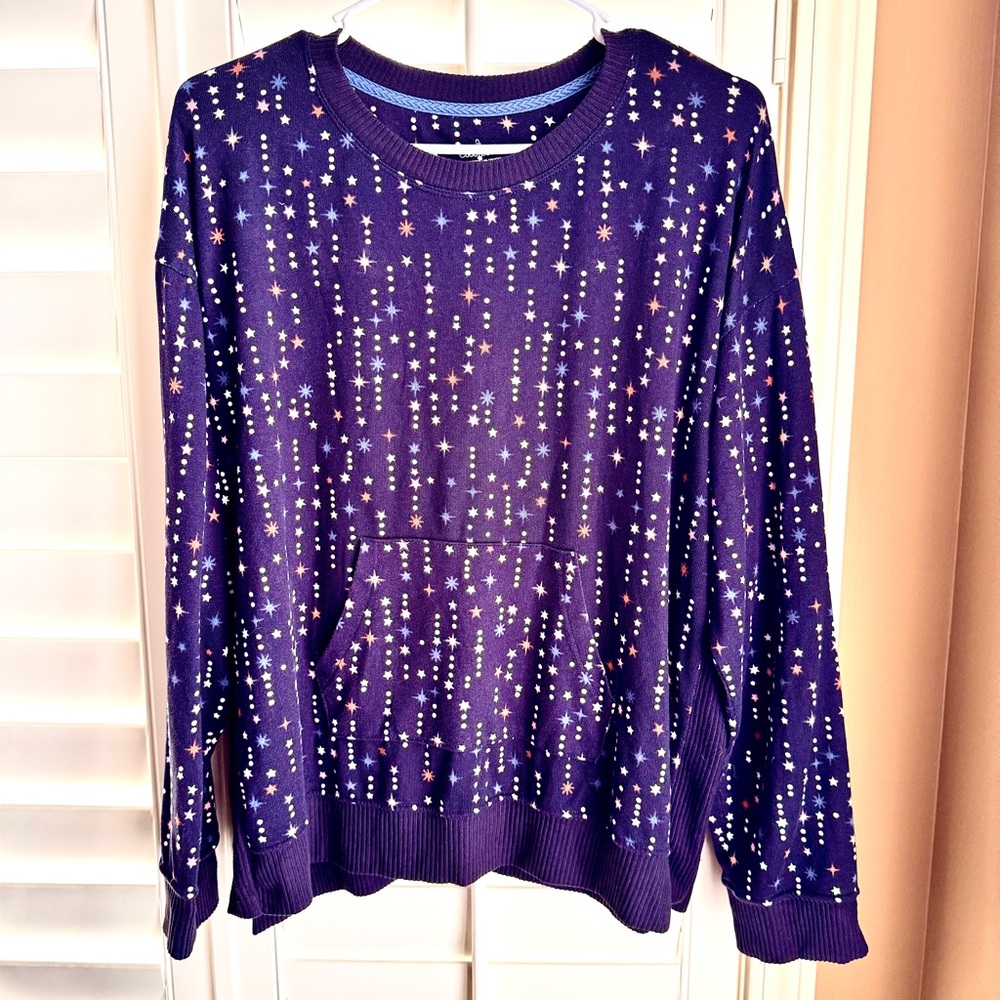 Cuddl Duds Star Print Navy Sweatshirt Women’s XL Cozy Pullover